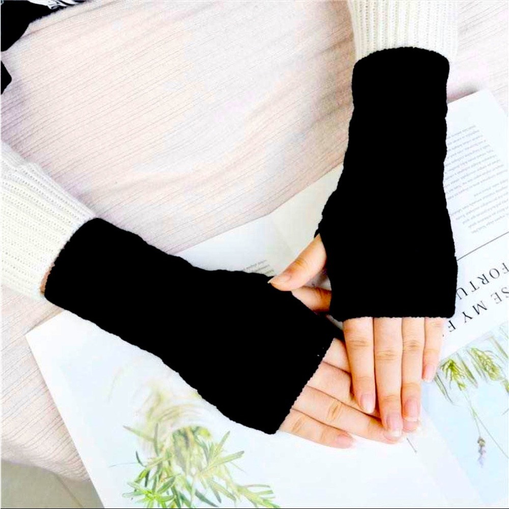 Black Winter Fingerless Glove Thumbhole Arm Warmers